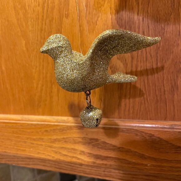 18 Gold Glitter Dove Ornaments With Bells - Picture 5 of 16